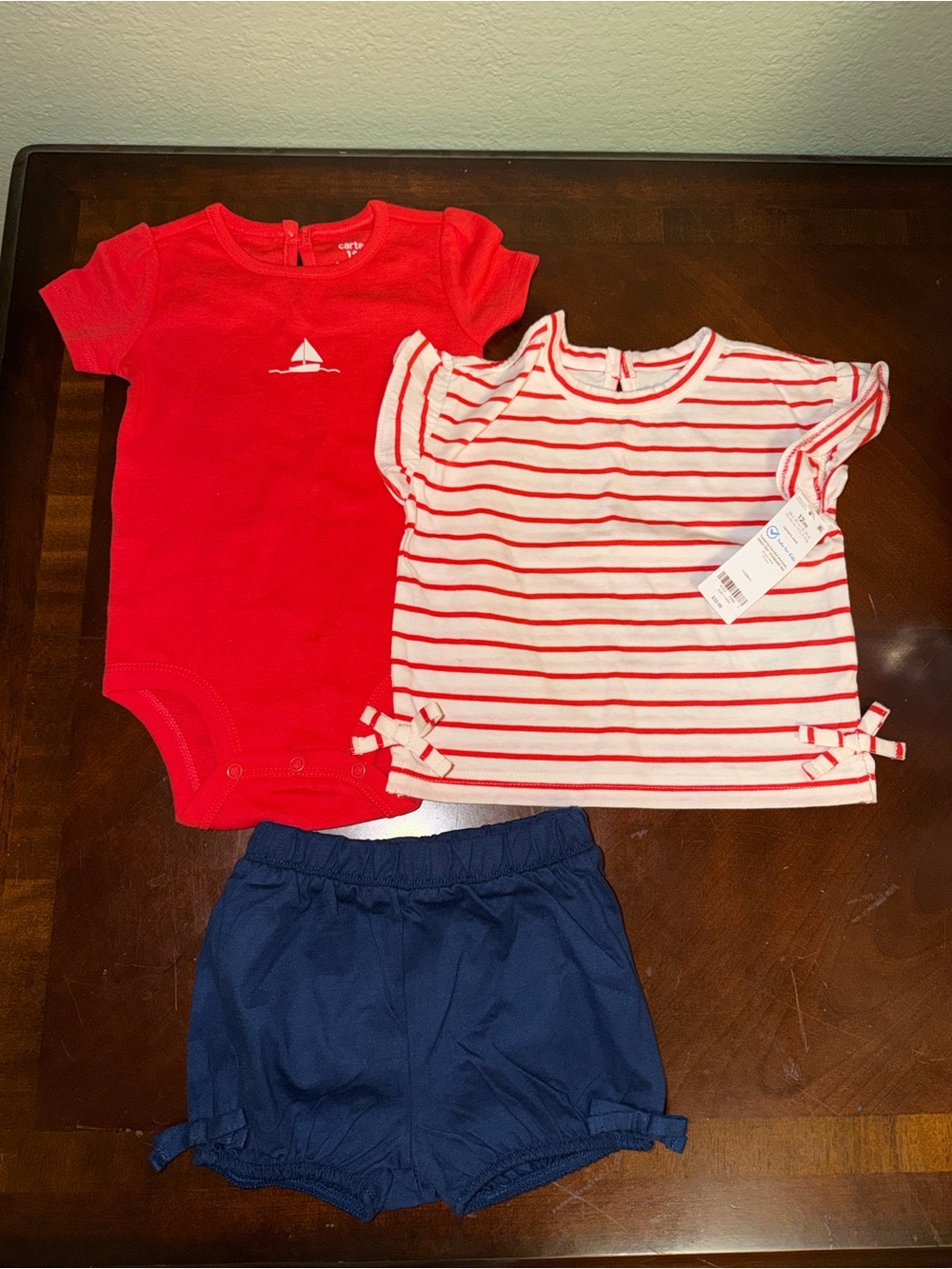 Carter's Red & Navy 3-Piece Baby Outfit - Sailboat Bodysuit & Striped Top